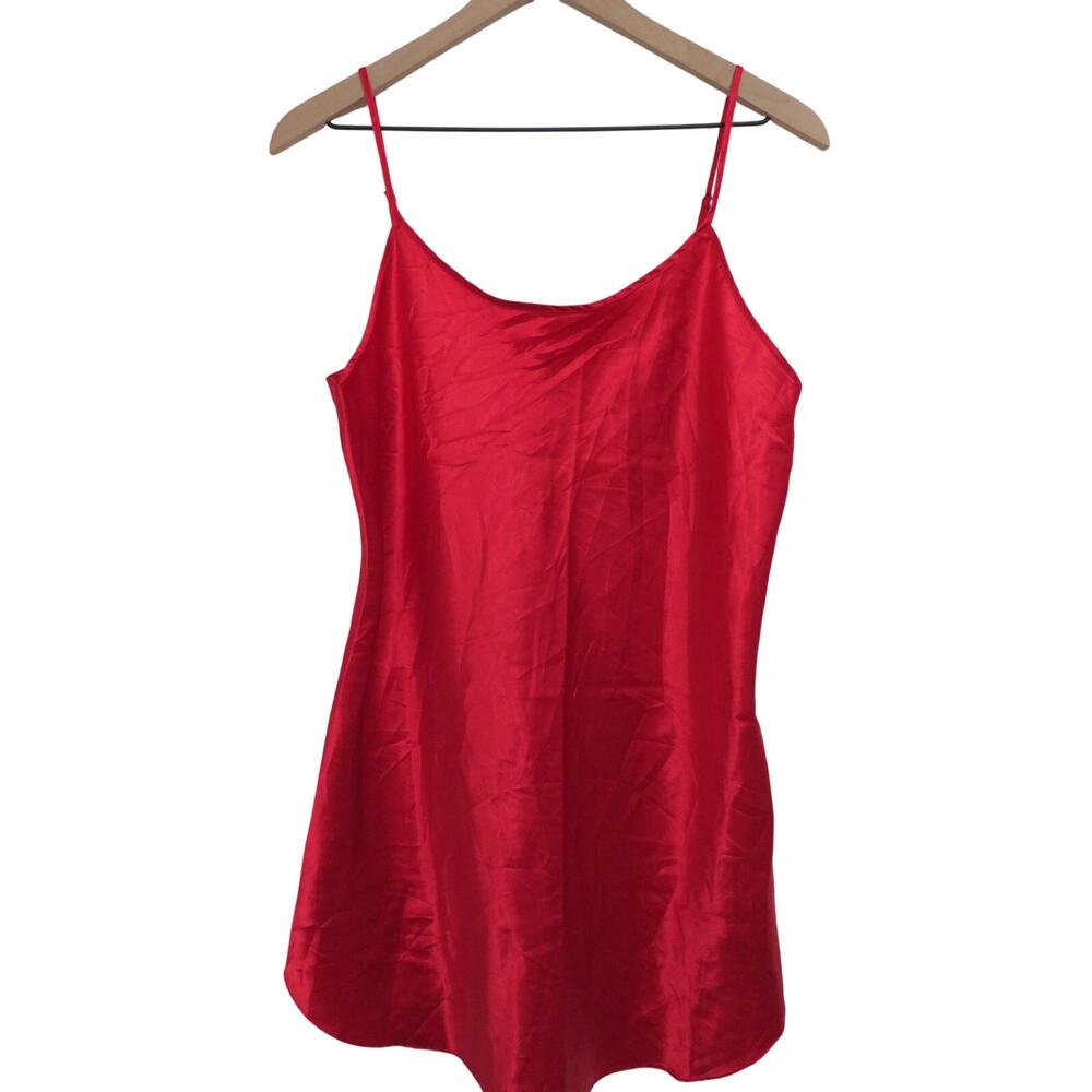 Basic Editions Women Sz L Red Satin Slip Dress Spaghetti Strap Feminine Lingerie